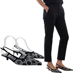 New Gucci Tom GG Crystal Monogram Slingback Pumps Black Size 36